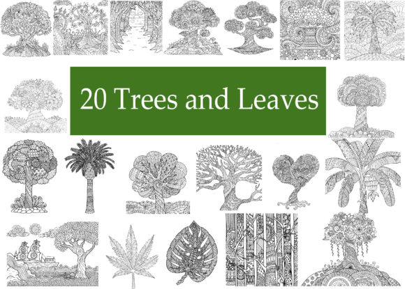 20 Abstract Trees, Leaves for Graphics & Coloring Pages Amp