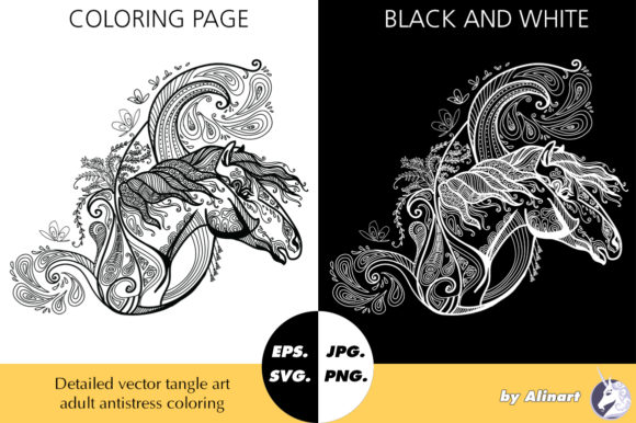 Amazing Tangle Coloring Horse: Perfect for Graphics and Coloring Pages