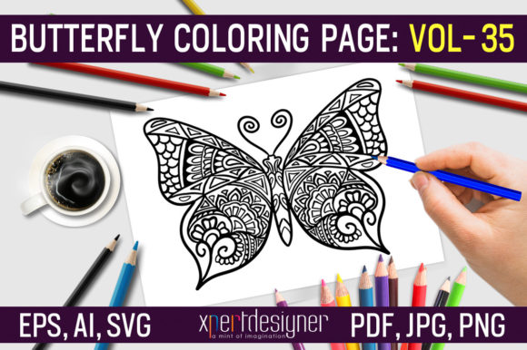 Butterfly Coloring Page Vol - 35 KDP for Creative Graphics