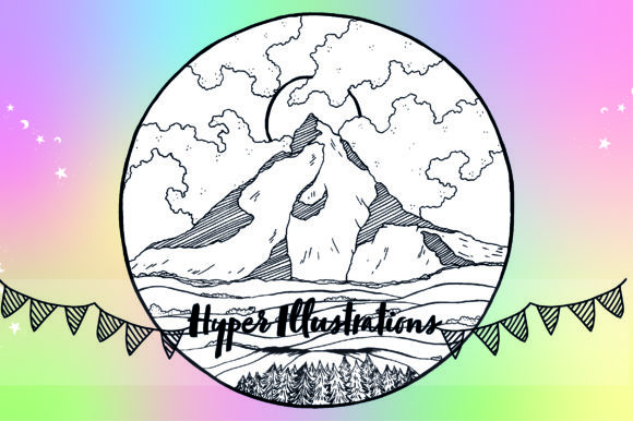 Cloudy Mountain Drawing for Graphics and Coloring Pages Amp
