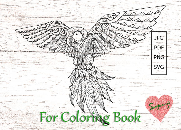 Flying Parrot for Coloring Book: A Vibrant Embroidery Design