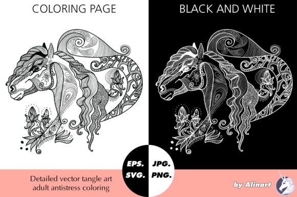 Review: Tangle Friesian Horse for Graphics and Coloring Pages Amp