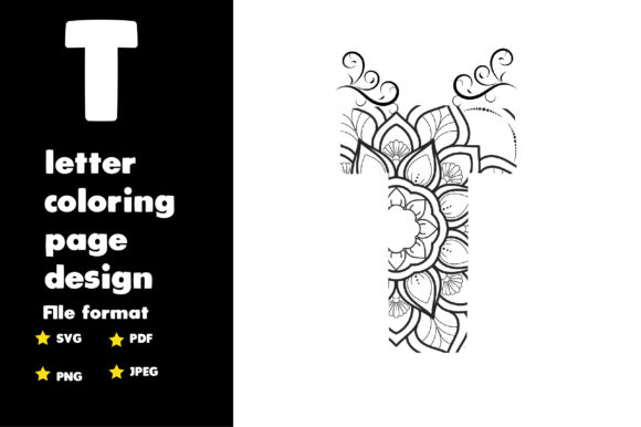 T Letter Coloring Page Design for Embroidery